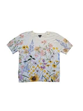 TALBOTS Elbow Sleeve Wildflower/floral short sleeve sweater/shirt; LG Petite;